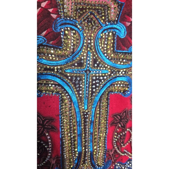Angels & Diamonds Red Lace Bling Rhinestone Cross Wings Top Size XL - Picture 6 of 12